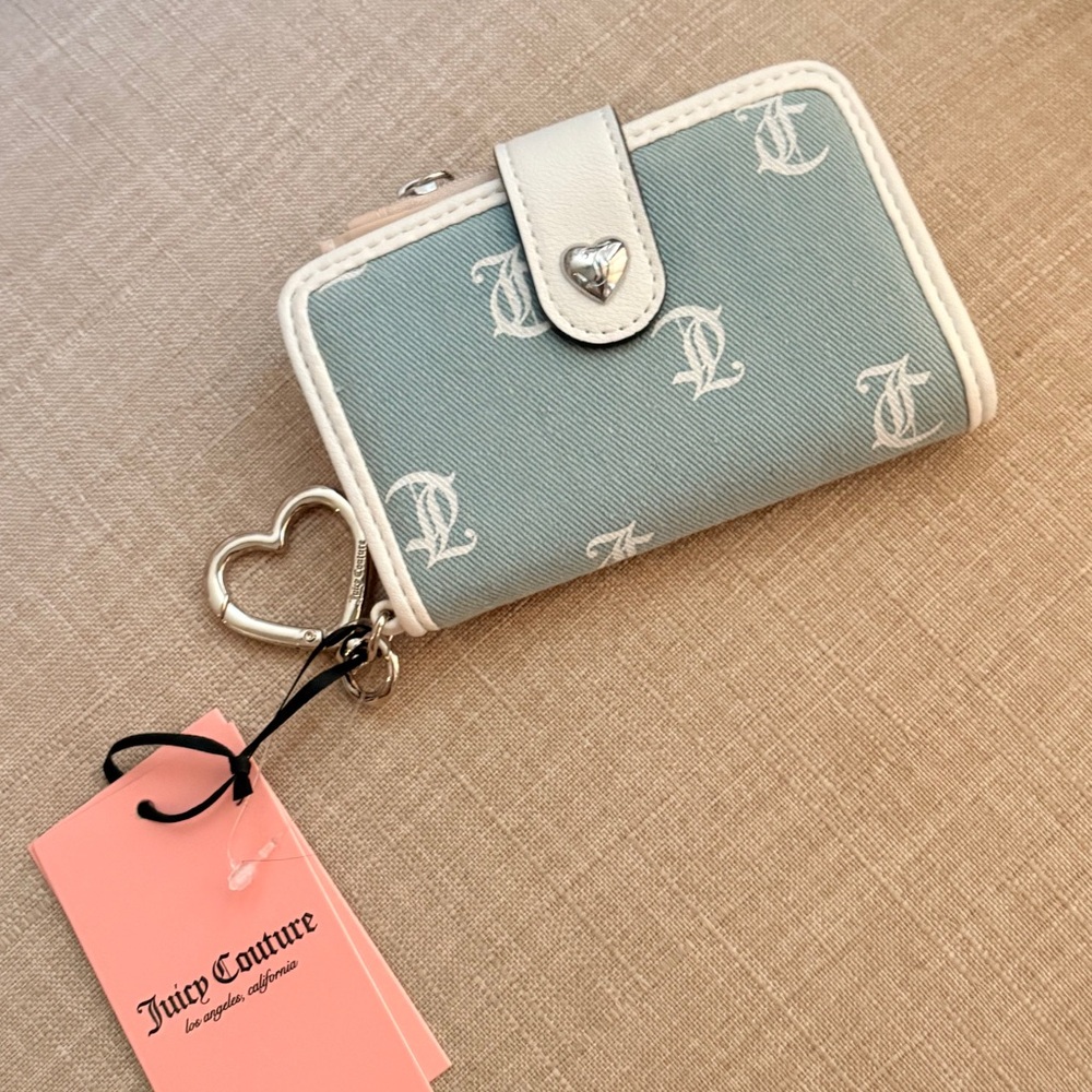 Light Blue Monogram Wallet with Heart Detail
